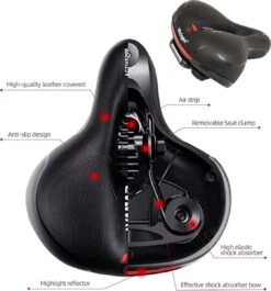 IBright Gel Fietszadel Met LED Oplaadbare Achterlicht - USB Oplaadbaar - Fietsverlichting Met 6 Functie's - Dames / Heren - Waterdicht - Gratis Zadelstrop - USB Oplaadkabel - Zwart -Fietsaccessoire Winkel 1120x1200 2