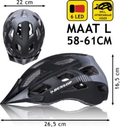 Dunlop Fietshelm - Verstelbaar Van 58 Tot 61 CM - Maat L - Met LED-Verlichting - 3 Lichtmodus - Zwart -Fietsaccessoire Winkel 1136x1200 2