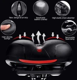 IBright Gel Fietszadel Met LED Oplaadbare Achterlicht - USB Oplaadbaar - Fietsverlichting Met 6 Functie's - Dames / Heren - Waterdicht - Gratis Zadelstrop - USB Oplaadkabel - Zwart -Fietsaccessoire Winkel 1156x1200 4