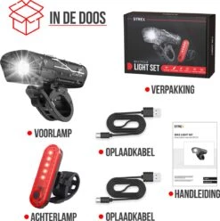 Strex LED Fietsverlichting Set - Voorlicht En Achterlicht - USB Oplaadbaar - Fietslamp - Fietslampjes - Zwart -Fietsaccessoire Winkel 1195x1200 1