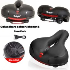 IBright Gel Fietszadel Met LED Oplaadbare Achterlicht - USB Oplaadbaar - Fietsverlichting Met 6 Functie's - Dames / Heren - Waterdicht - Gratis Zadelstrop - USB Oplaadkabel - Zwart -Fietsaccessoire Winkel 1198x1200 8