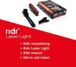 RIDR Achterlicht Fiets - USB Oplaadbaar LED - Fietsverlichting Met Laser - Waterdicht -Fietsaccessoire Winkel 1200x1061