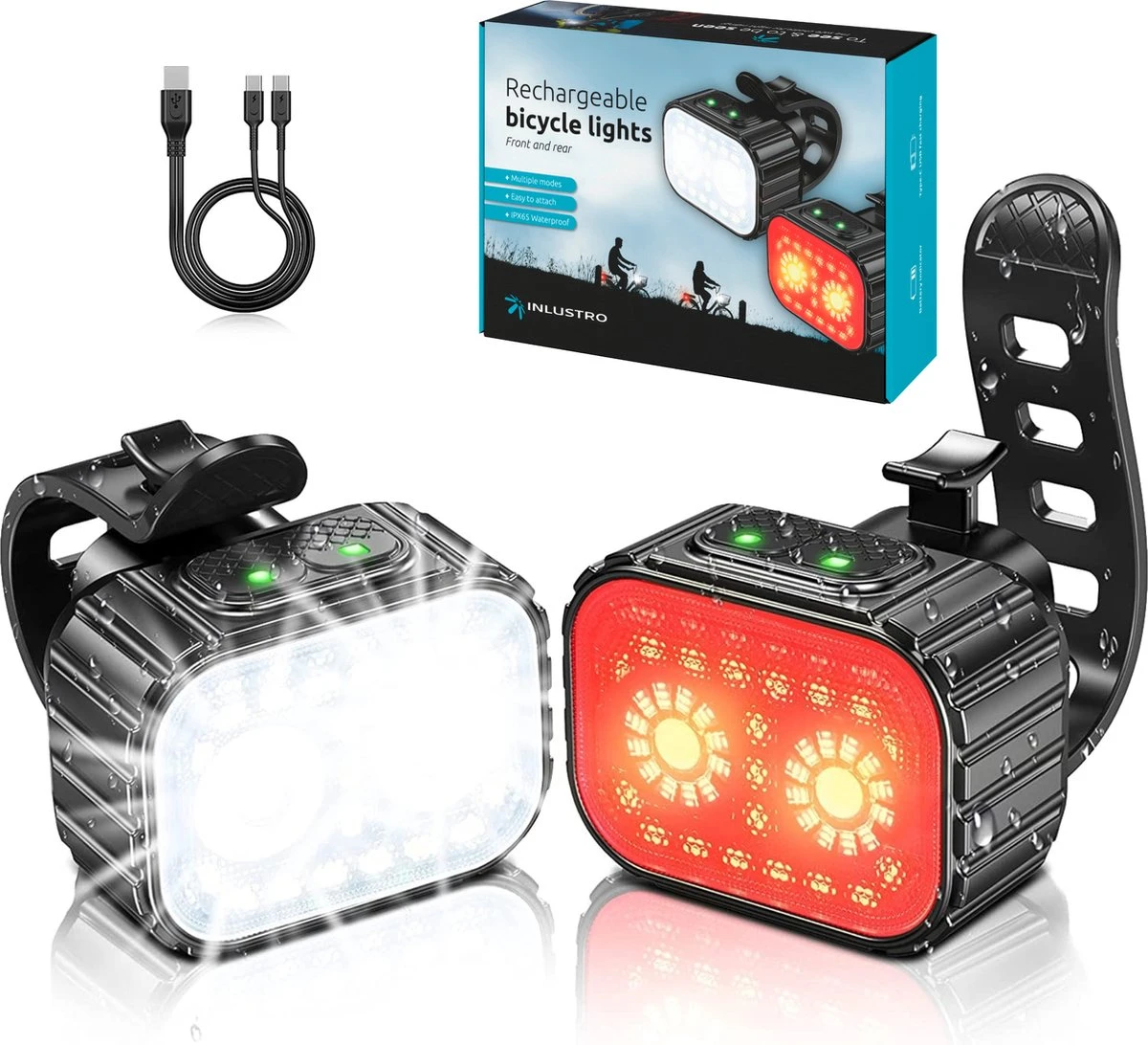 Inlustro Fietslamp Set - Voorlicht / Achterlicht - LED Fietslampjes Rood en Wit - Fietslicht Koplamp - Waterdicht - USB Oplaadbaar Inlustro Fietslamp Set - Voorlicht / Achterlicht - LED Fietslampjes Rood En Wit - Fietslicht Koplamp - Waterdicht - USB Oplaadbaar -Fietsaccessoire Winkel 1200x1092 2