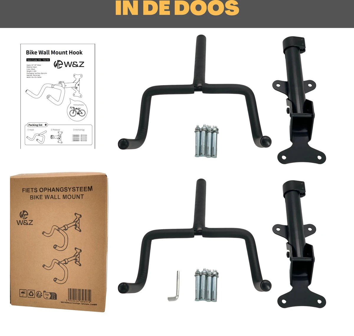W&Z WallMount Fietsdrager - Ophangbeugel - Muurbeugel fiets - Fietsbeugel - opbergbeugel - ophangsysteem - 2 stuks W&Z WallMount Fietsdrager - Ophangbeugel - Muurbeugel Fiets - Fietsbeugel - Opbergbeugel - Ophangsysteem - 2 Stuks -Fietsaccessoire Winkel