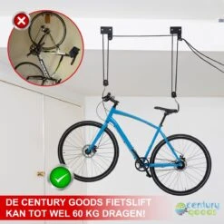Century Goods Fietslift - Fietstakel - Fiets Ophangsysteem - Met Valbeveiliging | 60 Kg Draagkracht -Fietsaccessoire Winkel 1200x1198
