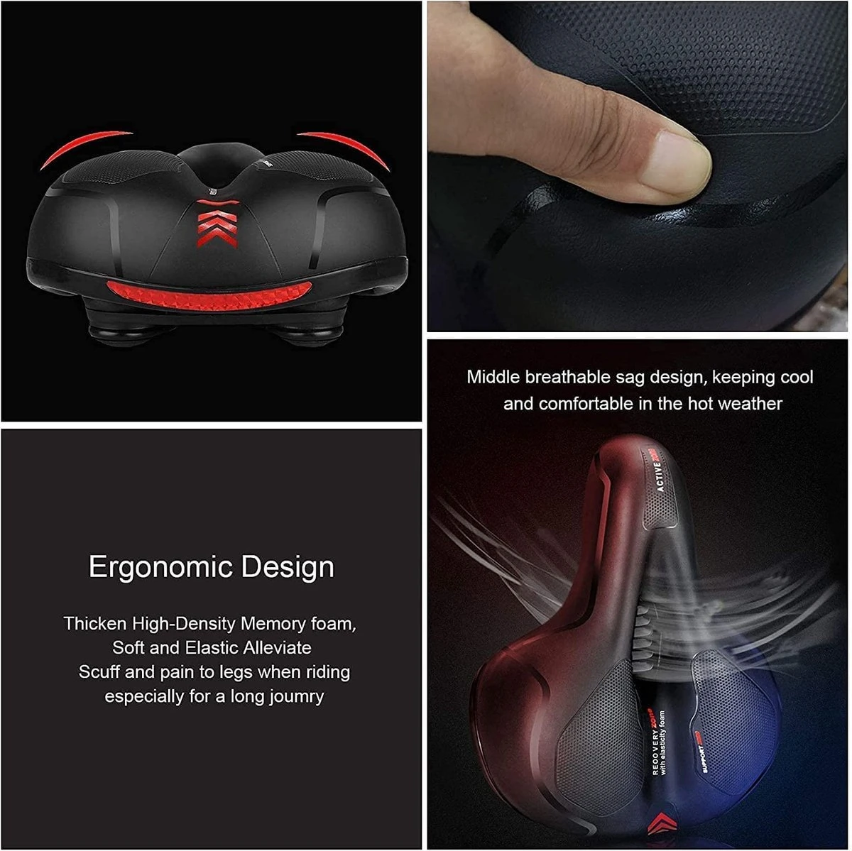 Fiets Zadels - Met achterlichten- langzame rebound traagschuim - hol ergonomisch breed tourzadel - MTB zadel -mountainbikezadel - Fietszadel dames - Fietszadel heren - Unisex Fiets Zadels - Met Achterlichten- Langzame Rebound Traagschuim - Hol Ergonomisch Breed Tourzadel - MTB Zadel -mountainbikezadel - Fietszadel Dames - Fietszadel Heren - Unisex -Fietsaccessoire Winkel 1200x1199 3
