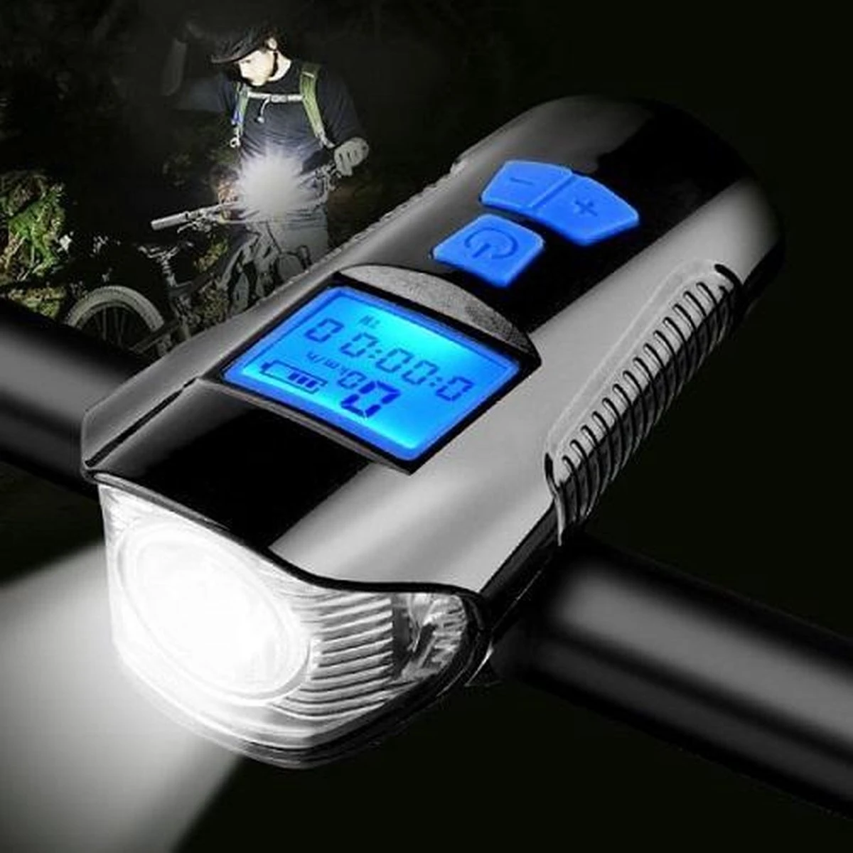 Voorlicht fiets - Fietslicht - Led voorlamp - 500 lumen - Usb oplaadbaar - Waterdicht - Koplamp fiets - Snelheidsmeter - Claxon - Vier standen Voorlicht Fiets - Fietslicht - Led Voorlamp - 500 Lumen - Usb Oplaadbaar - Waterdicht - Koplamp Fiets - Snelheidsmeter - Claxon - Vier Standen -Fietsaccessoire Winkel 1200x1200 234