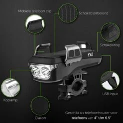4-in-1 Fietslamp Voorlicht Mét Telefoonhouder - USB Oplaadbaar - Met Powerbank én Toeter - Racefiets Verlichting - Fietslicht Voorlicht Usb Oplaadbaar - Fietsverlichting Set - Licht Voor Fiets - Bike Light -Fietsaccessoire Winkel 1200x1200 370