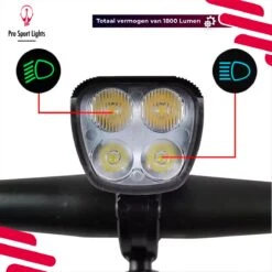 Pro Sport Lights Performance 1800 Lumen Fietslamp Voorlicht - Fietsverlichting USB Oplaadbaar - Koplamp Fiets - LED Racefiets / Mountainbike -Fietsaccessoire Winkel 1200x1200 504