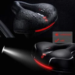 IBright Gel Fietszadel Met LED Oplaadbare Achterlicht - USB Oplaadbaar - Fietsverlichting Met 6 Functie's - Dames / Heren - Waterdicht - Gratis Zadelstrop - USB Oplaadkabel - Zwart -Fietsaccessoire Winkel 1200x1200 530