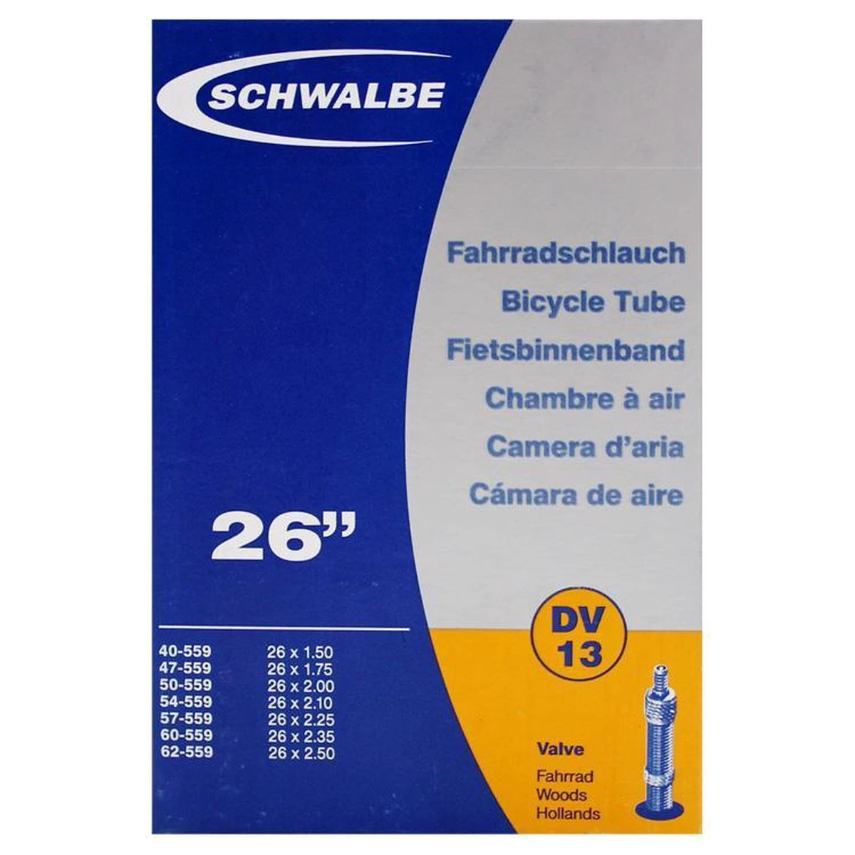 Schwalbe Binnenband - DV13 - 26 inch x 1.50 - 2.40 - Hollands Ventiel - 40mm Schwalbe Binnenband - DV13 - 26 Inch X 1.50 - 2.40 - Hollands Ventiel - 40mm -Fietsaccessoire Winkel 1200x1200 580