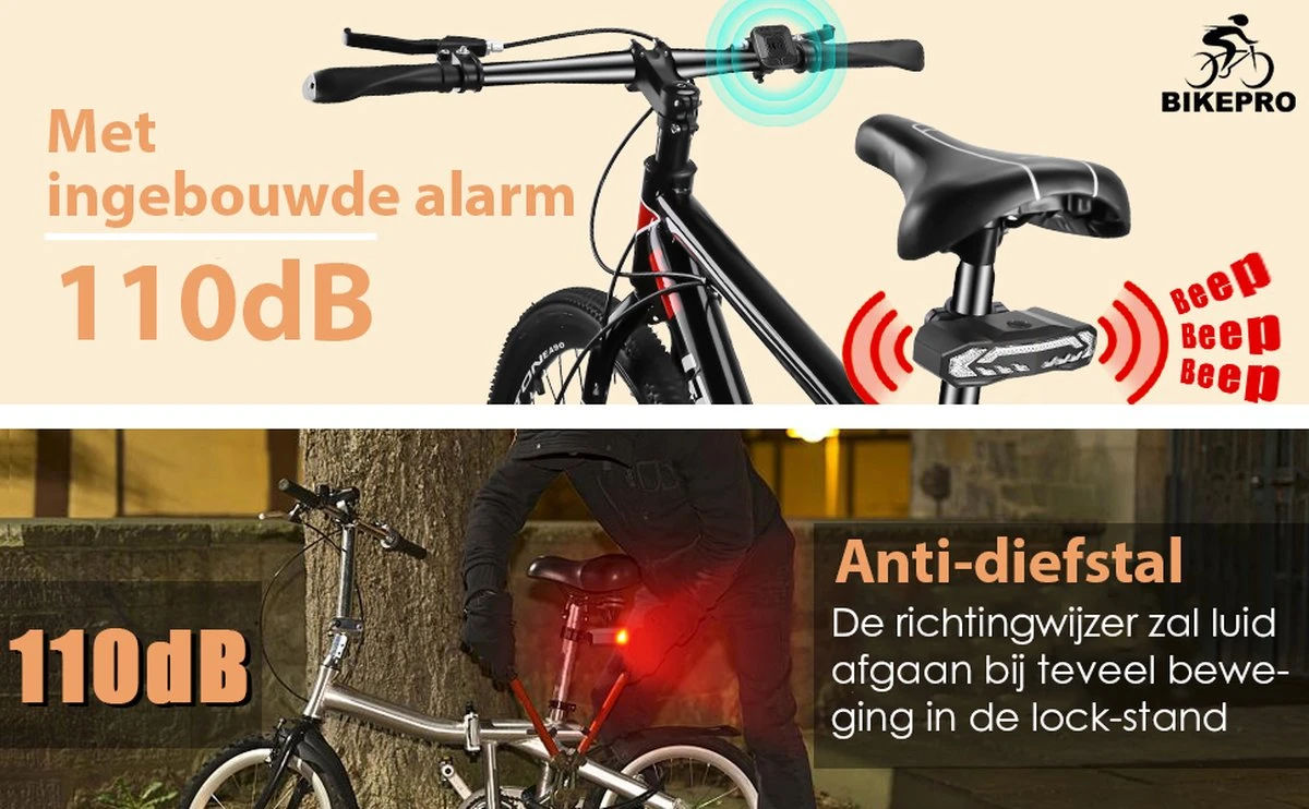 BikePro Fiets Achterlicht 2.0 met Alarm en Richtingaanwijzer - IP54 Waterdicht - USB Oplaadbaar BikePro Fiets Achterlicht 2.0 Met Alarm En Richtingaanwijzer - IP54 Waterdicht - USB Oplaadbaar -Fietsaccessoire Winkel