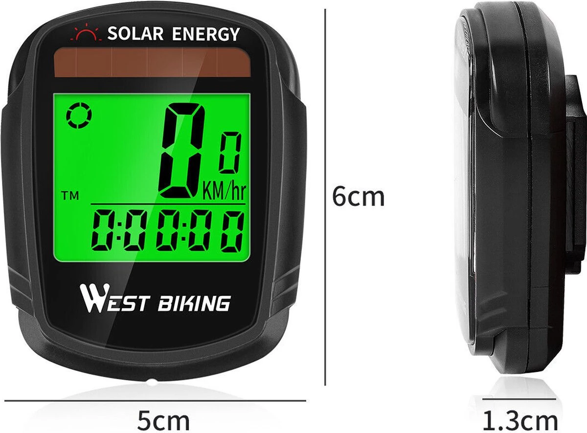 Draadloze Verlichte Fietscomputer - USB Oplaadbaar- Op Zonne- Energie - Kilometerteller - Klok - Calorie Teller - Snelheidsmeter - Auto Wake - IPX7 Waterdicht - 5 Talen - Met Verlichte LCD Display - Multifunctioneel - Inclusief Sensor - Zwart Draadloze Verlichte Fietscomputer - USB Oplaadbaar- Op Zonne- Energie - Kilometerteller - Klok - Calorie Teller - Snelheidsmeter - Auto Wake - IPX7 Waterdicht - 5 Talen - Met Verlichte LCD Display - Multifunctioneel - Inclusief Sensor - Zwart -Fietsaccessoire Winkel
