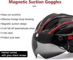 Zacro Fietshelm - Met Bril En Waarschuwingslampje - Nacht Veiligheidshelmen Fietshelm - Verstelbaar - Voor Volwassenen, MTB, Stadsfietsen - Rood En Zwart -Fietsaccessoire Winkel 1200x982 2