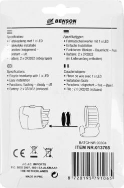 Benson Fietskoplamp LED - Compact - Sport - Waterdicht - Wit -Fietsaccessoire Winkel 791x1200