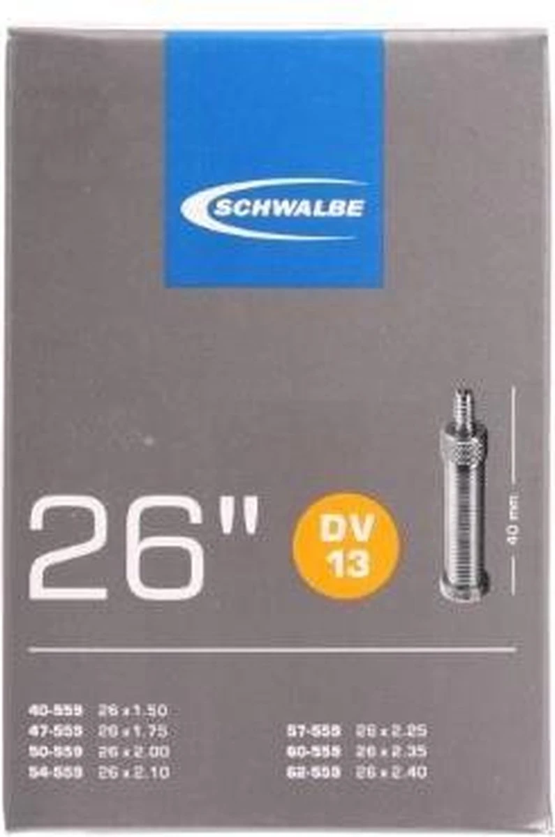 Schwalbe Binnenband - DV13 - 26 inch x 1.50 - 2.40 - Hollands Ventiel - 40mm Schwalbe Binnenband - DV13 - 26 Inch X 1.50 - 2.40 - Hollands Ventiel - 40mm -Fietsaccessoire Winkel 795x1200 1