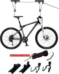 Merkloos Decopatent® Fietslift Ophangsysteem - Ophangen Fiets Aan Plafond - Fietstakel - Fietshaak - Dubbele Fietsophangsysteem Met Katrol -Fietsaccessoire Winkel 951x1200