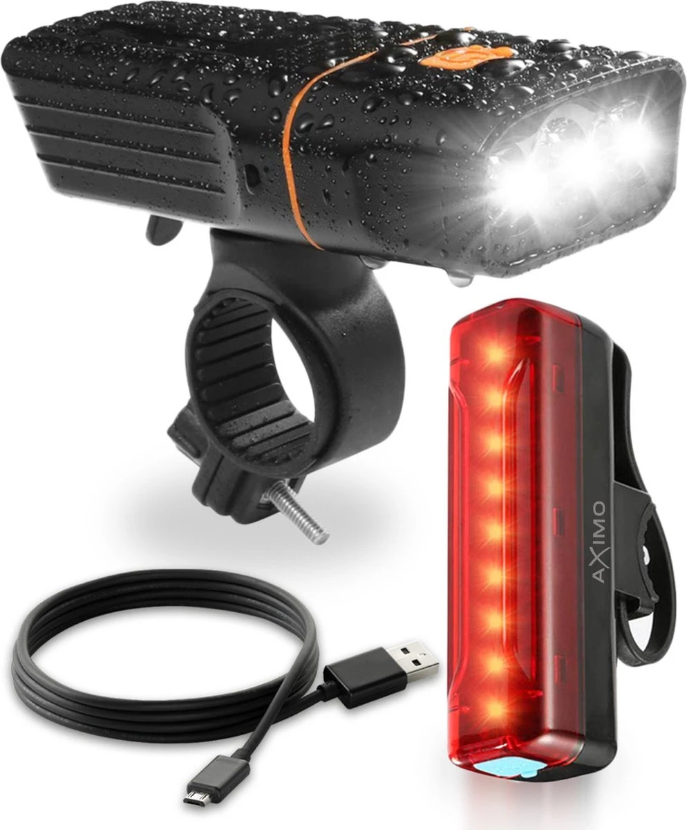 AXIMO Fietsverlichting 500 lumen - Fietslamp USB Oplaadbaar LED - Voorlicht en Achterlicht - Fietslicht Set AXIMO Fietsverlichting 500 Lumen - Fietslamp USB Oplaadbaar LED - Voorlicht En Achterlicht - Fietslicht Set -Fietsaccessoire Winkel